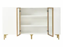 Sale Aparador de cocina 150x38x85cm con 4 puertas incluidas 2 de cristal, cuerpo con bandas doradas Aparador De Cocina
