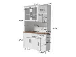 Hauss Spole Aparador de cocina 114,5x40x190cm con 5 puertas, 1 cajón y 2 nichos, cuerpo en chapa de madera imitación madera blanca y marrón