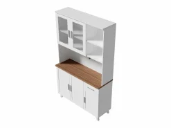 Hauss Spole Aparador de cocina 114,5x40x190cm con 5 puertas, 1 cajón y 2 nichos, cuerpo en chapa de madera imitación madera blanca y marrón
