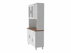 Hauss Spole Aparador de cocina 114,5x40x190cm con 5 puertas, 1 cajón y 2 nichos, cuerpo en chapa de madera imitación madera blanca y marrón