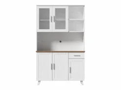 Hauss Spole Aparador de cocina 114,5x40x190cm con 5 puertas, 1 cajón y 2 nichos, cuerpo en chapa de madera imitación madera blanca y marrón