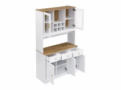 Hauss Spole Aparador de cocina 94,5x40x175,5cm con 5 puertas, 3 cajones y nichos, tapa chapada imitación madera, cuerpo Blanco