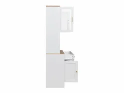 Hauss Spole Aparador de cocina 94,5x40x175,5cm con 5 puertas, 3 cajones y nichos, tapa chapada imitación madera, cuerpo Blanco