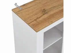 Hauss Spole Aparador de cocina 94,5x40x175,5cm con 5 puertas, 3 cajones y nichos, tapa chapada imitación madera, cuerpo Blanco