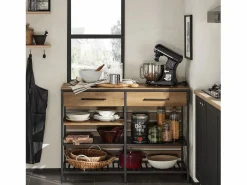 Sobuy Aparador de Comedor Mesa de Cocina con 2 Cajones y 3 Estantes Estructura de Metal Estilo Industrial 120 x 45 x 91 cm FSB85-PF ES