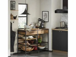 Sobuy Aparador de Comedor Mesa de Cocina con 2 Cajones y 3 Estantes Estructura de Metal Estilo Industrial 120 x 45 x 91 cm FSB85-PF ES