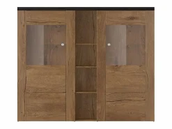 Aparador de diseño con 2 puertas para salón en color roble y negro efecto madera. Colección SANTIAGO. Vitrina Para Vajilla