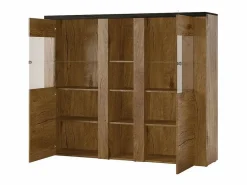 Aparador de diseño con 2 puertas para salón en color roble y negro efecto madera. Colección SANTIAGO. Vitrina Para Vajilla