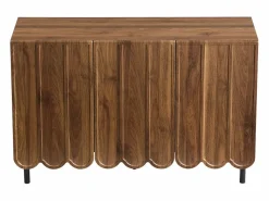 Best OKWISH Aparador de madera con 3 puertas a rayas y estantes ajustables - para salón y comedor Color natural oscuro