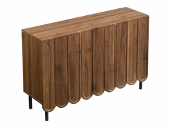 Best OKWISH Aparador de madera con 3 puertas a rayas y estantes ajustables - para salón y comedor Color natural oscuro