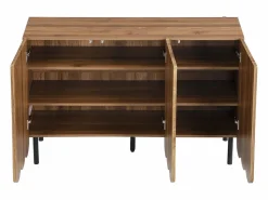 Best OKWISH Aparador de madera con 3 puertas a rayas y estantes ajustables - para salón y comedor Color natural oscuro