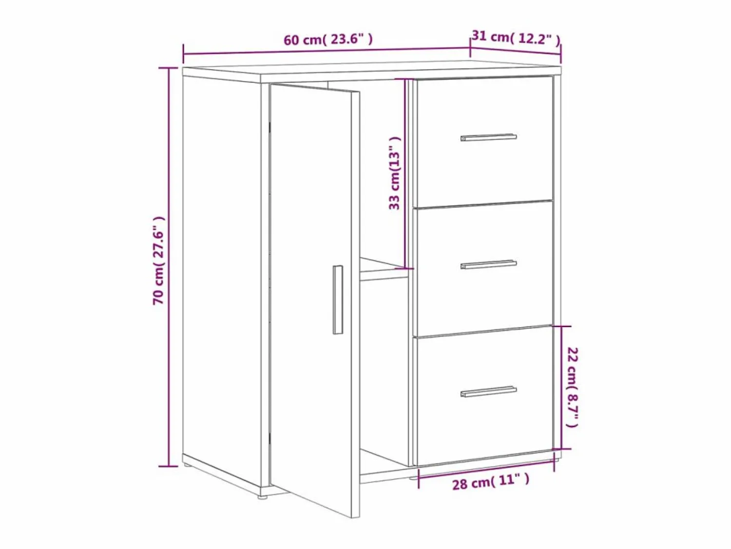 vidaxl Aparador de madera de ingeniería 2 uds 60x31x70 cm