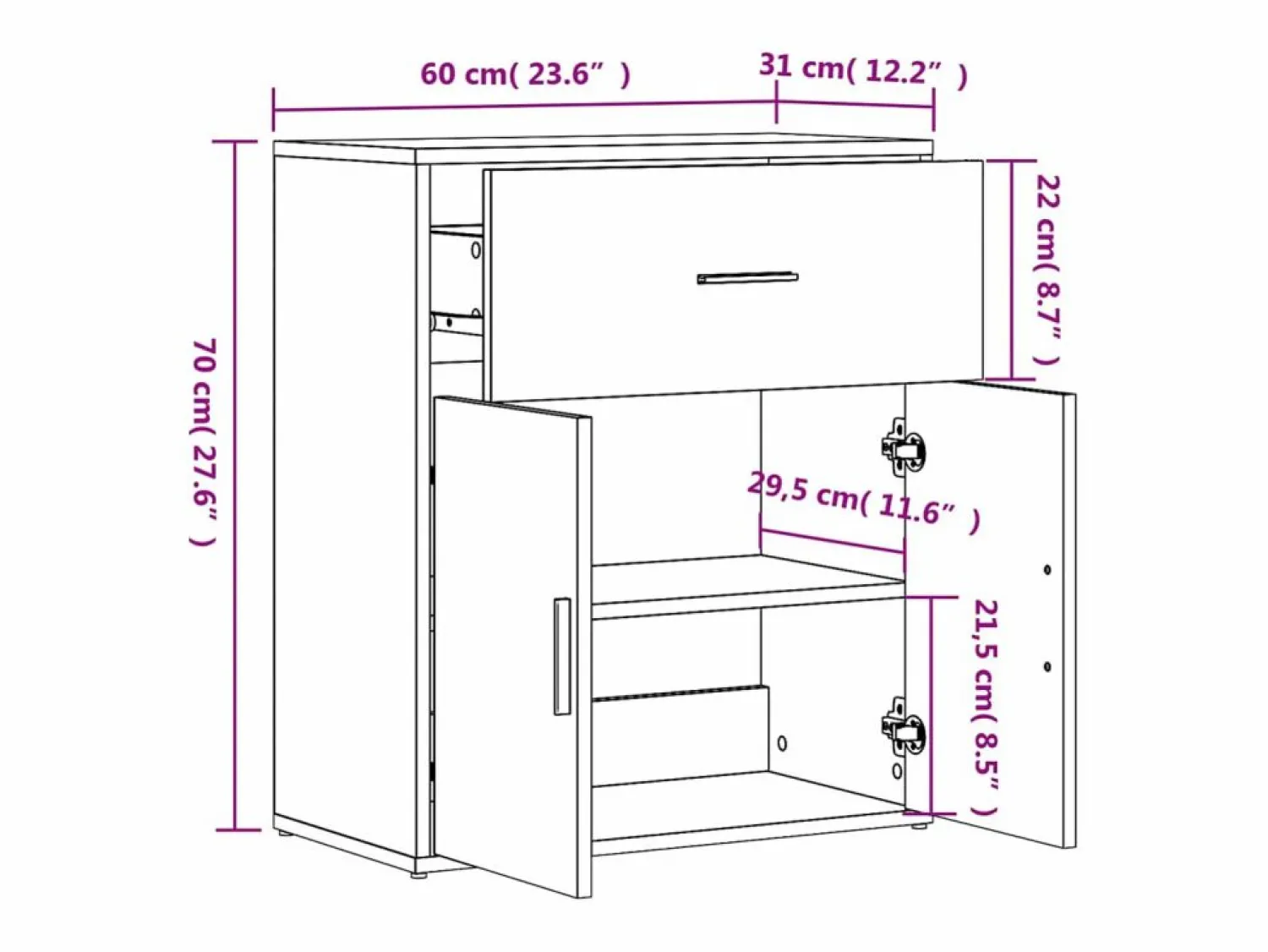 Outlet vidaxl Aparador de madera de ingeniería roble Sonoma 60x31x70 cm Marru00f3n