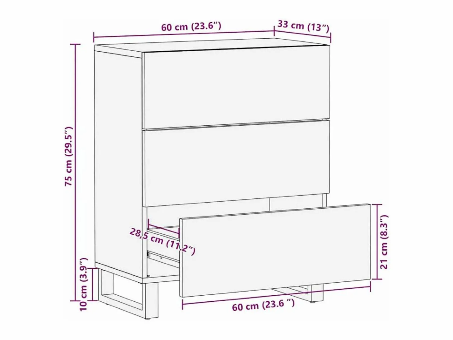Clearance Aparador de madera maciza de mango de 60x33,5x75 cm Mueble De Bebé