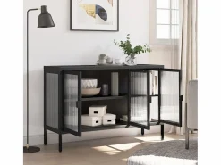 Online Clicnbuy Aparador de vidrio y acero 105x35x70 cm Negro