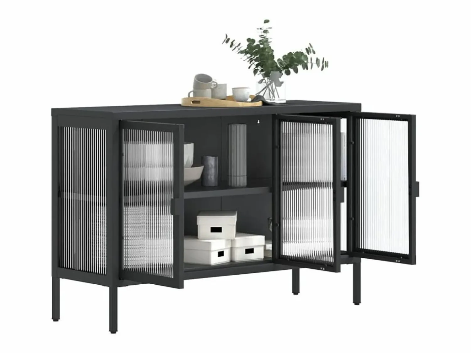 Online Clicnbuy Aparador de vidrio y acero 105x35x70 cm Negro
