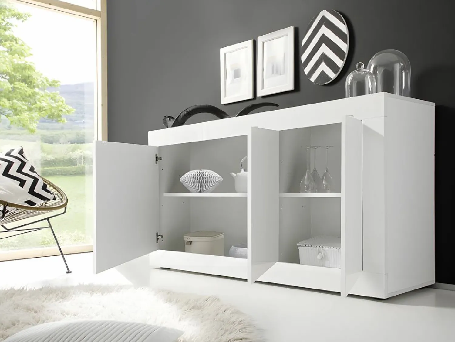 Sale Vente-unique Aparador design 3 puertas lacado COMETE Blanco