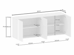 Best Aparador Egypt con 4 puertas y 4 compartimentos brillo 180x38x70 cm Blanco