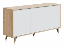 Aparador Kikua 3 puertas roble canadian y artik, 75x154x40 cm Aparador