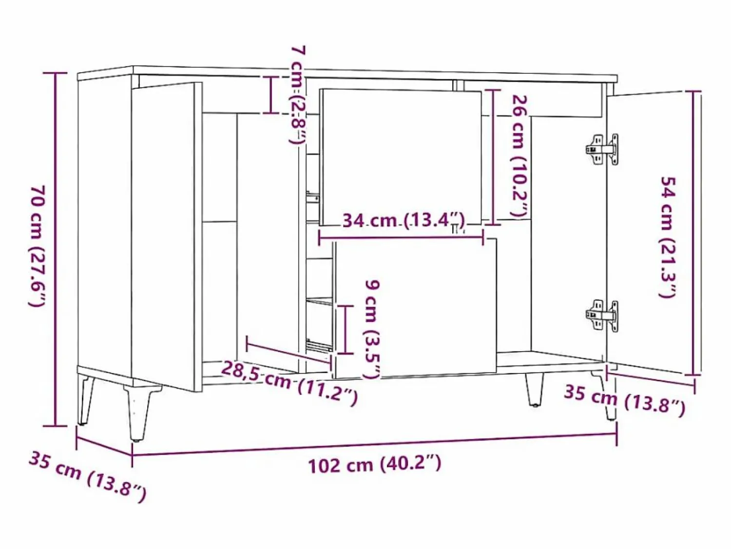 Discount Aparador madera contrachapada color roble Sonoma 102x35x70 cm Aparador