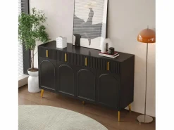 ModernLuxe Aparador moderno - 2 puertas de cristal con 4 cajones y estantes ajustables -