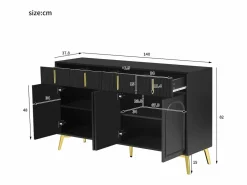ModernLuxe Aparador moderno - 2 puertas de cristal con 4 cajones y estantes ajustables -