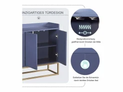 Outlet Aparador Moderno 120 x 30 x 80 cm - Aparador Estilo Minimalista con 4 Puertas para Comedor, Salón, Cocina - Marino Azul