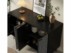 Merax Aparador moderno con 4 puertas talladas - 120 x 35 x 78 cm - MDF - para comedor y salón - Negro