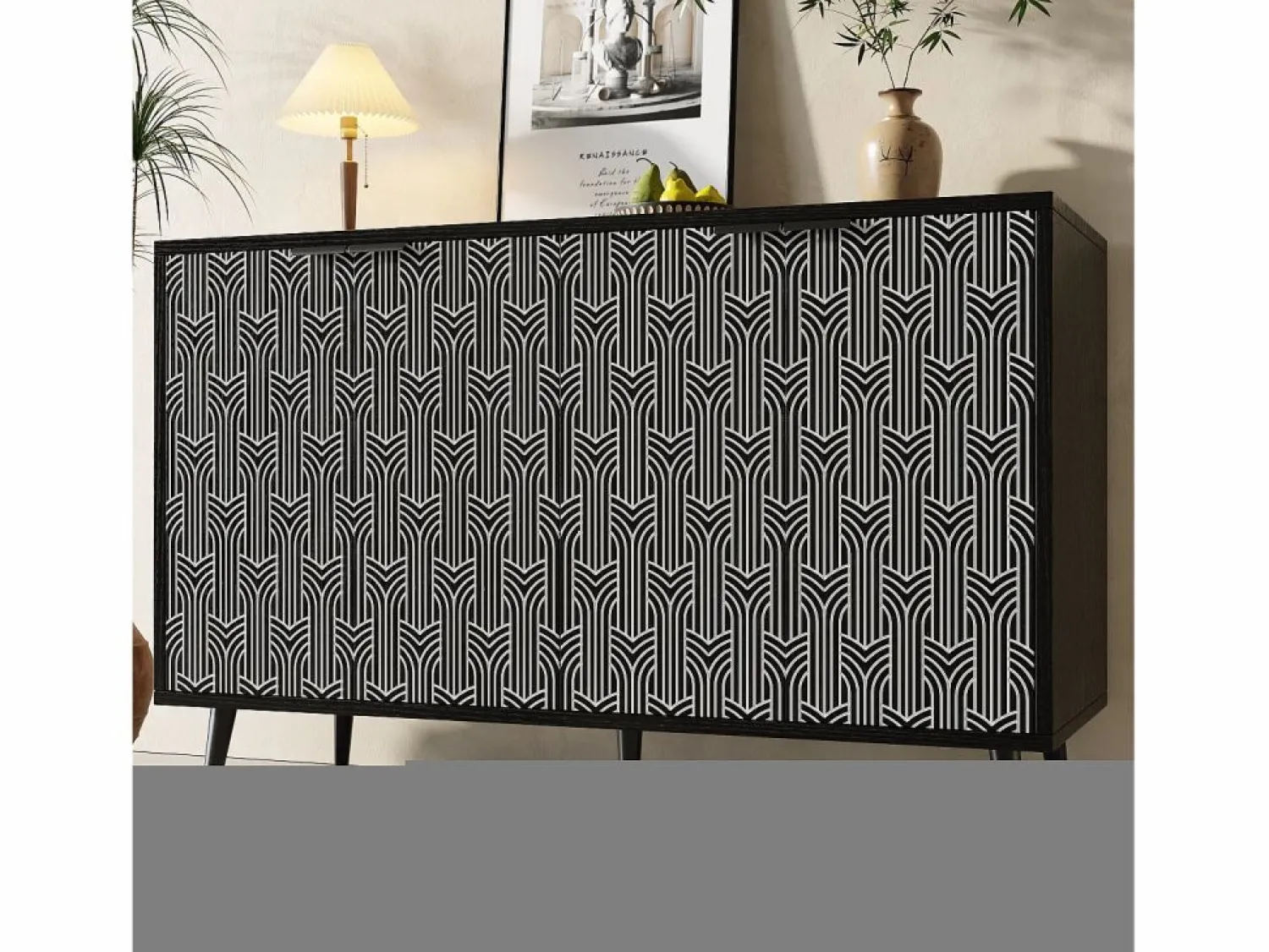 Merax Aparador moderno con 4 puertas talladas - 120 x 35 x 78 cm - MDF - para comedor y salón - Negro