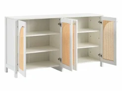 Hot ModernLuxe Aparador moderno con estantes ajustables - puertas de ratán - MDF - Blanco