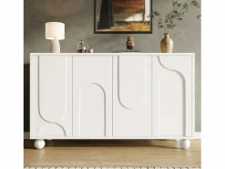 Merax Aparador moderno para comedor y salón - 120 x 35 x 71 cm - con 4 puertas + estante ajustable - MDF + metal -