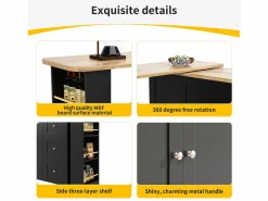 Best ModernLuxe Aparador, mueble bar giratorio - MDF - 3 cajones y 2 puertas - Negro