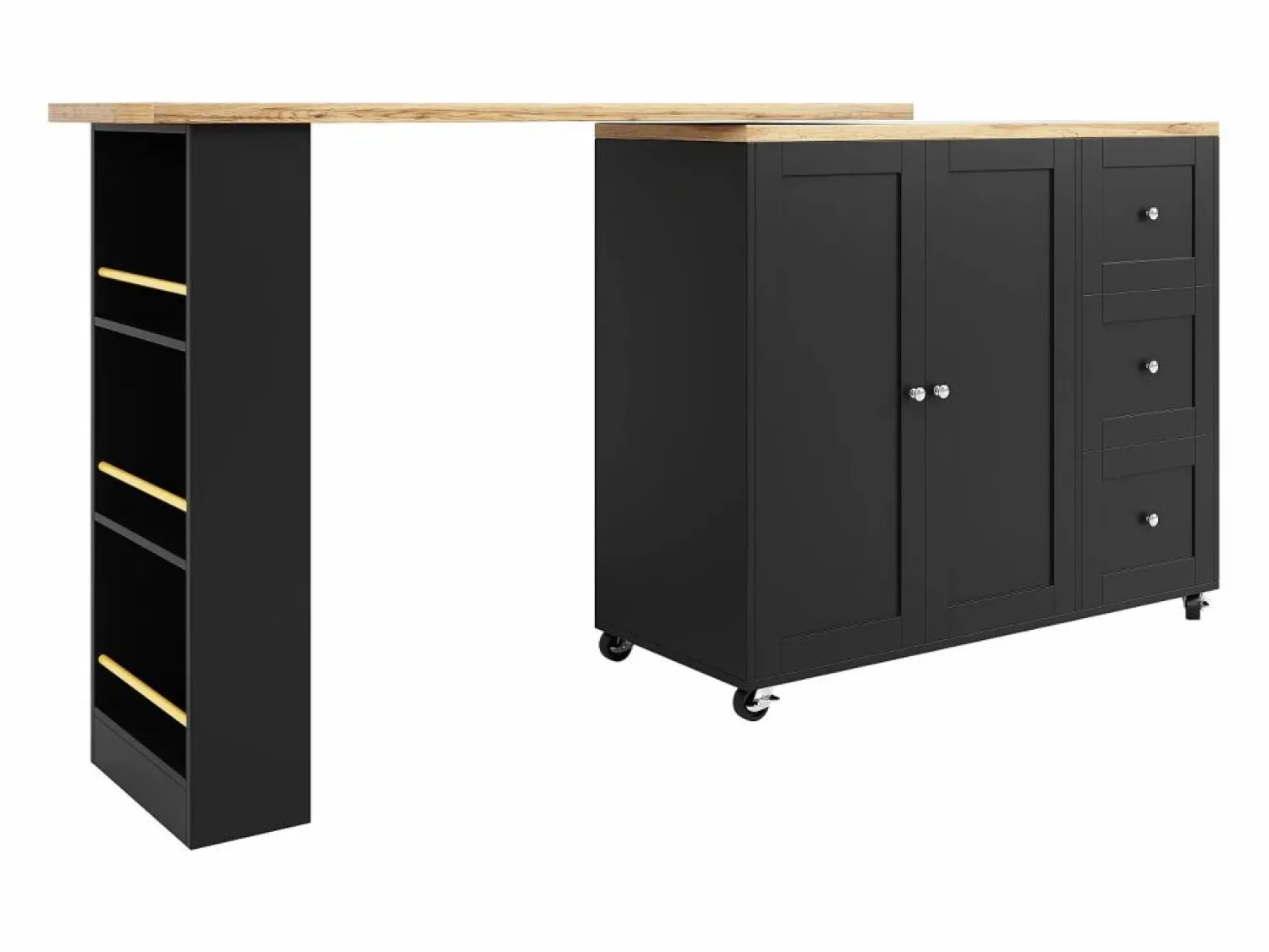 Best ModernLuxe Aparador, mueble bar giratorio - MDF - 3 cajones y 2 puertas - Negro