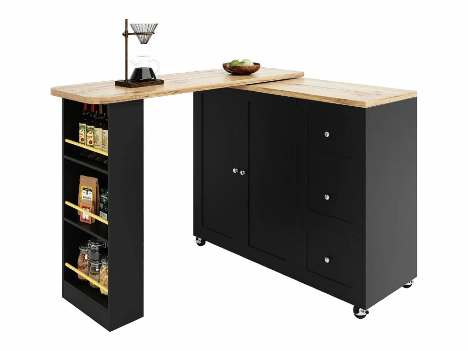 Best ModernLuxe Aparador, mueble bar giratorio - MDF - 3 cajones y 2 puertas - Negro