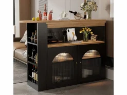 Discount ModernLuxe Aparador, Mueble bar giratorio y retráctil con LED - gran espacio de almacenamiento - estilo contemporáneo - Negro