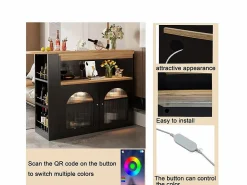 Discount ModernLuxe Aparador, Mueble bar giratorio y retráctil con LED - gran espacio de almacenamiento - estilo contemporáneo - Negro