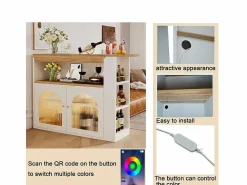 Sale Aparador, Mueble bar giratorio y retráctil con LED - gran espacio de almacenamiento - estilo contemporáneo - Mueble Bar