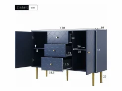 Best Aparador para salón dormitorio - 120 x 40 x 83 cm - con 2 puertas + 3 cajones - madera + metal - Aparador