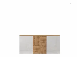 Aparador suspendido Iseo con 3 puertas y 6 compartimentos internos brillo y roble 150x35x70 cm Aparador