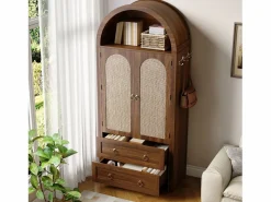 Best Merax Aparador vintage de mimbre estilo abovedado - 80 x 40 x 180 cm - con 2 cajones + 2 puertas - para salón y dormitorio - MDF - marrón Marru00f3n