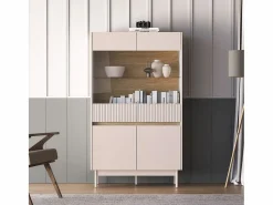 Sale Petits-Meubles Aparador vitrina 4 puertas Connie Cachemira y Madera Beige