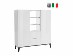 New Web furniture Aparador vitrina 120 x 40 cm 2 puertas 2 cajones estantes de cristal diseño Valerie Blanco