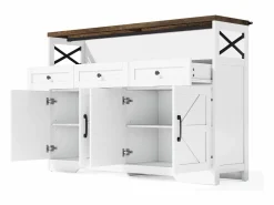 Sale Aparador 140x35x95cm con 3 cajones, 4 puertas y 1 nicho, tablero imitación madera marrón, cuerpo Aparador De Cocina