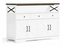 Sale Aparador 140x35x95cm con 3 cajones, 4 puertas y 1 nicho, tablero imitación madera marrón, cuerpo Aparador De Cocina
