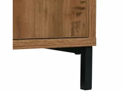 Sale Aparador 120x40x76cm con 3 cajones y 2 puertas, en madera natural oscura, patas de metal negro. Aparador De Cocina
