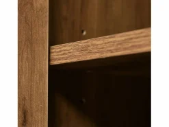 Sale Aparador 120x40x76cm con 3 cajones y 2 puertas, en madera natural oscura, patas de metal negro. Aparador De Cocina