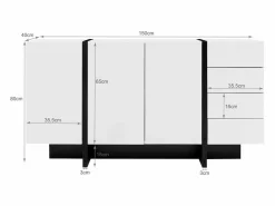 Online Hauss Spole Aparador 150x40x80cm con 3 puertas y 4 cajones, cuerpo en lacado brillo y negro. Blanco