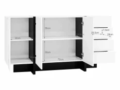 Online Hauss Spole Aparador 150x40x80cm con 3 puertas y 4 cajones, cuerpo en lacado brillo y negro. Blanco