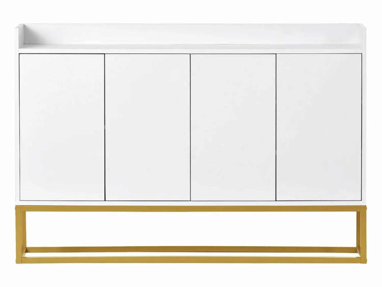 Best Hauss Spole Aparador 120x30x80cm con 4 puertas sin tiradores, patas de metal dorado, cuerpo Blanco