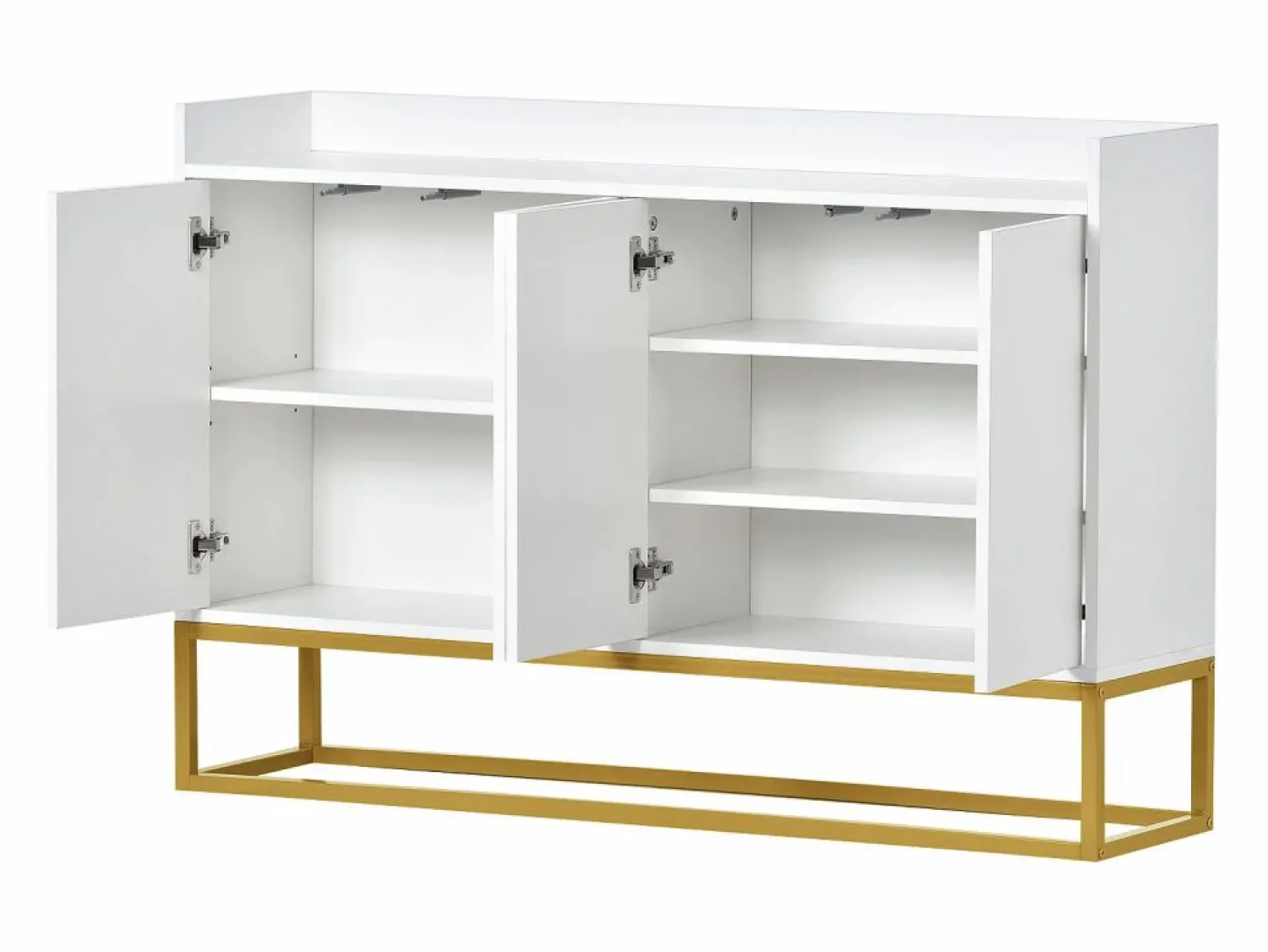 Best Hauss Spole Aparador 120x30x80cm con 4 puertas sin tiradores, patas de metal dorado, cuerpo Blanco